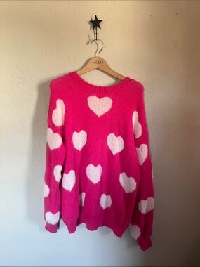 Bright Pink Heart Pattern Women's Sweater